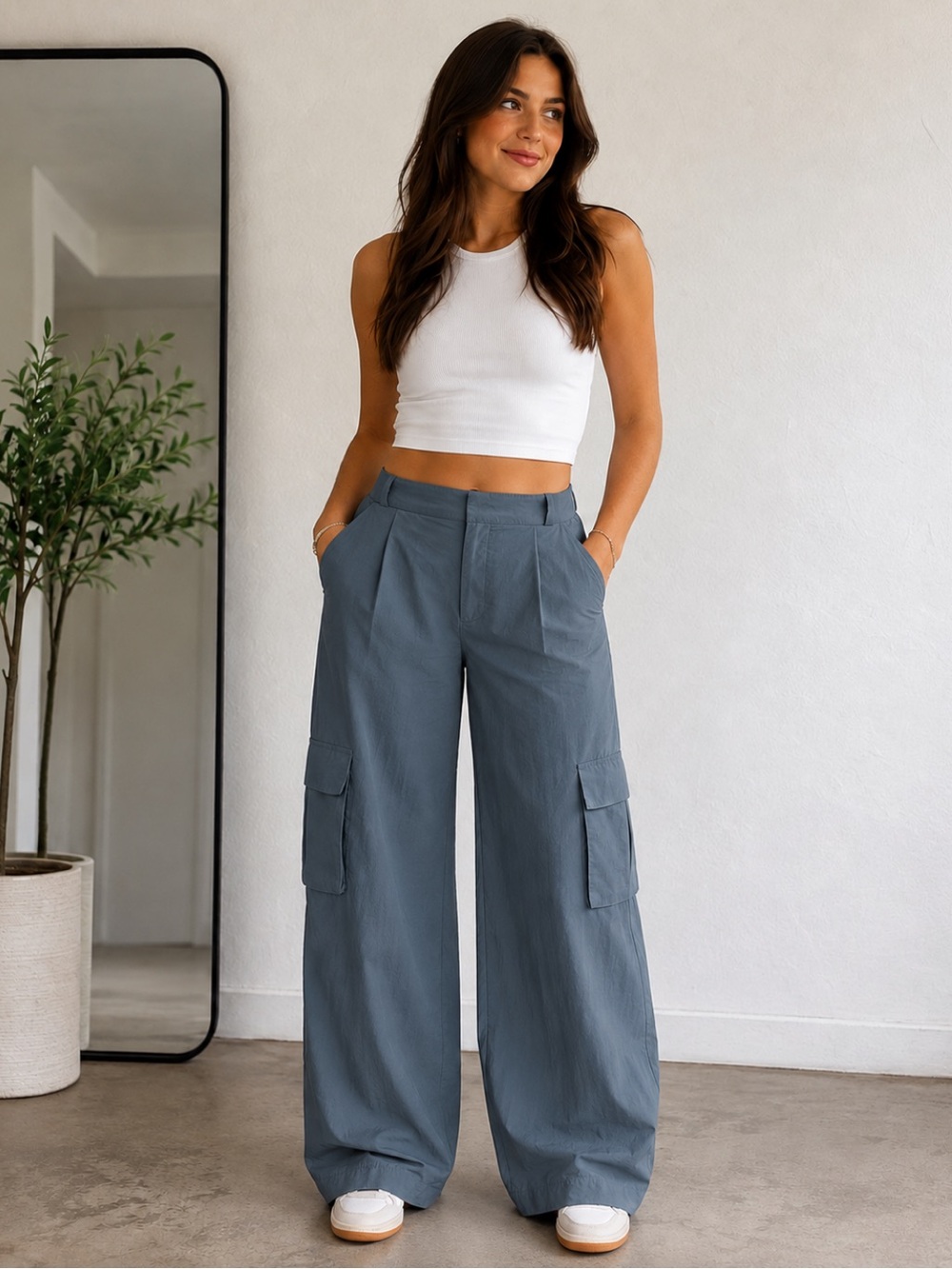 WILO THE LABEL Women’s Size S Gunmetal Gray Parachute Fly Wide Leg Cargo Pants